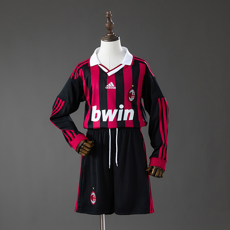 AC Milan 09/10 Home Retro Long Sleeve Kids Kit Jersey