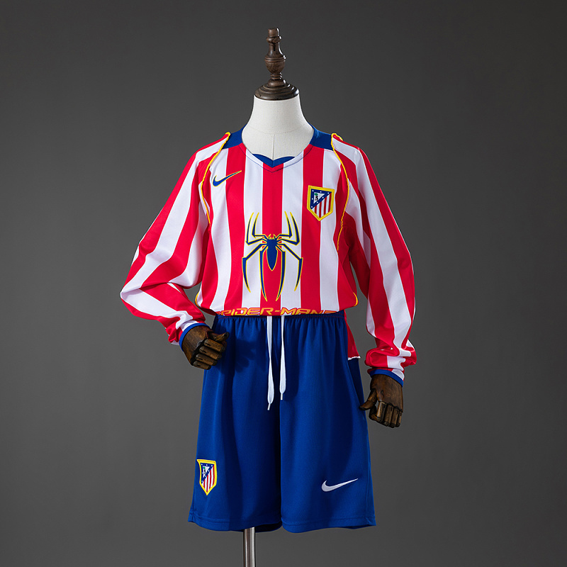 Atletico Madrid 04/05 Home Retro Long Sleeve Kids Kit Jersey