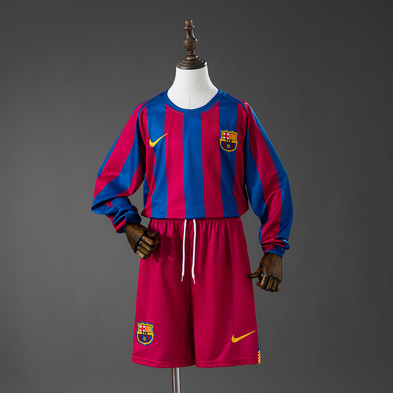 Barcelona 05/06 Home (League Edition) Retro Long Sleeve Kids Kit Jersey