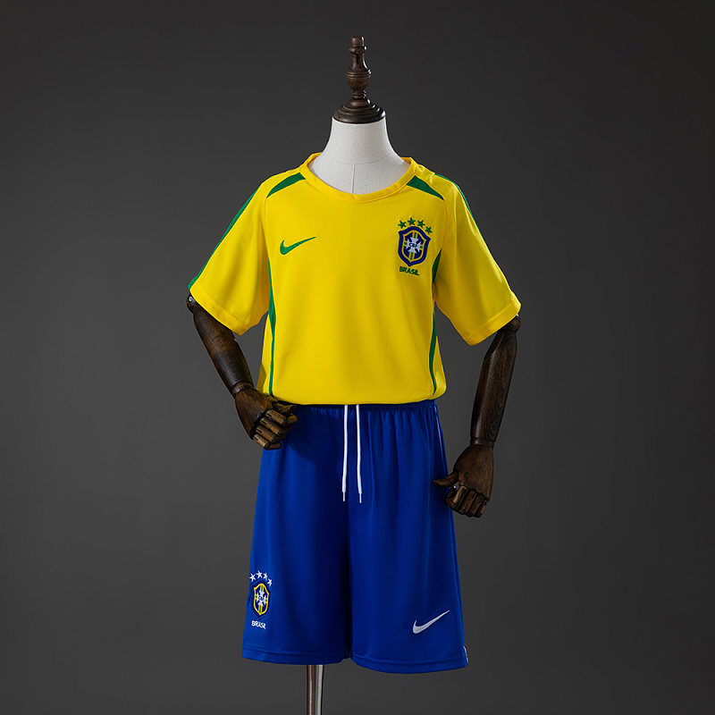 Brazil 2002 Home Retro Kids Kit Jersey