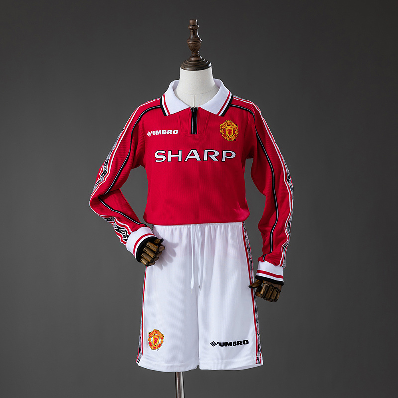 Manchester United 98/99 Home Retro Long Sleeve Kids Kit Jersey