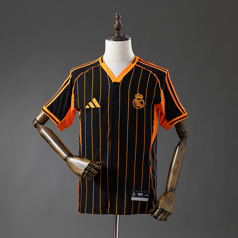 Real Madrid 25/26 Baseball - Black and Orange Striped Jersey